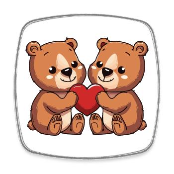 Ours Couple Coeur - Magnet carré - blanc - Devant
