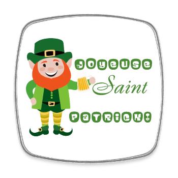 Alles Gute zum St. Patrick's Day - Lächelnder Kobold - Viereckiger Kühlschrankmagnet - Weiß - Vorne
