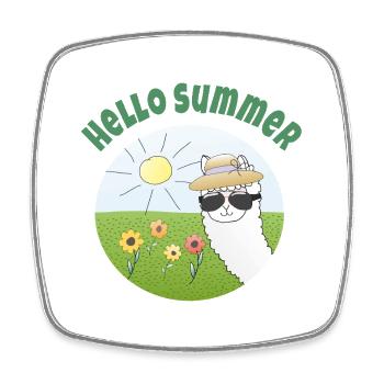 Hello Summer: Sonnenscheinalpaka - Viereckiger Kühlschrankmagnet - Weiß - Vorne