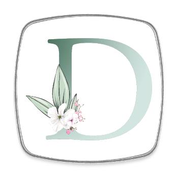 D Monogram, Floral, Personnalisable - Magnet carré - blanc - Devant