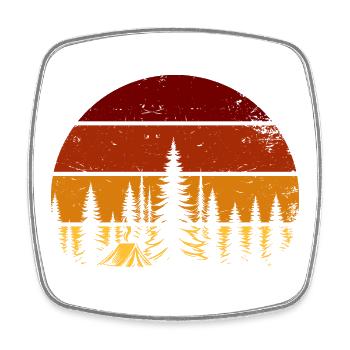 Coucher de soleil rétro dans la forêt – Ambiance camping - Magnet carré - blanc - Devant