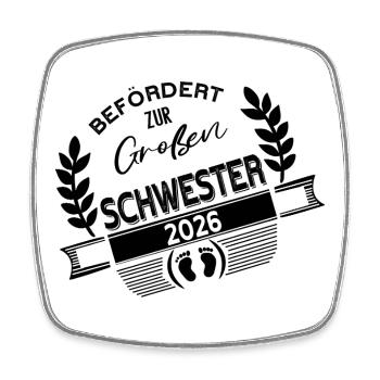 Befördert zur großen Schwester 2026 - Viereckiger Kühlschrankmagnet - Weiß - Vorne