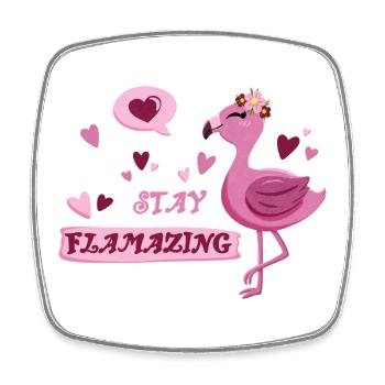 Cute flamingo with saying - Stay flamazing - Square fridge magnet - white - Front