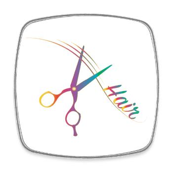 Colourful hairdressing scissors with a swing – creative style - Square fridge magnet - white - Front