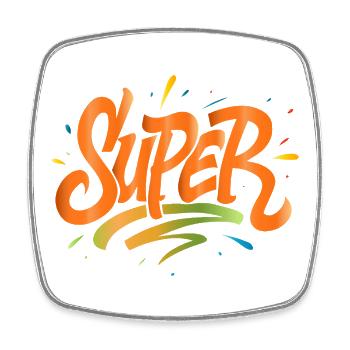 Super – Farbenfroher Schriftzug sprüht vor Energie - Viereckiger Kühlschrankmagnet - Weiß - Vorne