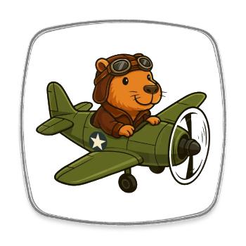 Flying Beaver Pilot in Plane - Square fridge magnet - white - Front