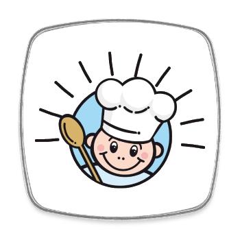 Cooking - kitchen chef  | KOCH froh mit Holzlöffel - Viereckiger Kühlschrankmagnet - Weiß - Vorne