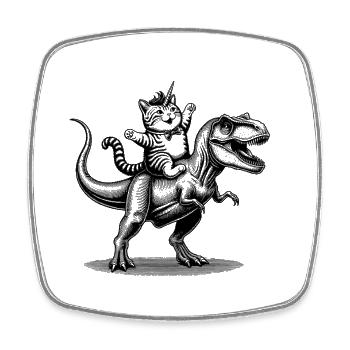 Caticorn riding T-Rex vintage line art funny mashu - Square fridge magnet - white - Front