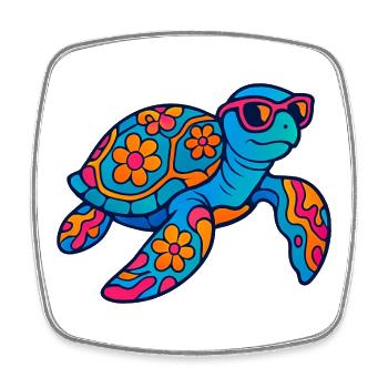 Bunte Blumentier-Schildkröte mit Sonnenbrille - Viereckiger Kühlschrankmagnet - Weiß - Vorne