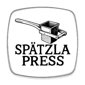 Spätzla Press | Typically Swabian - Square fridge magnet - white - Front