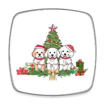 Festive Puppies and Christmas Tree Design - Square fridge magnet - white - Front