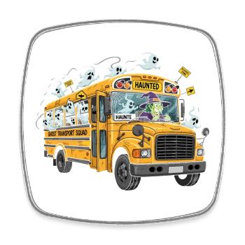 Haunted School Bus with Ghosts and Witch - Square fridge magnet - white - Front