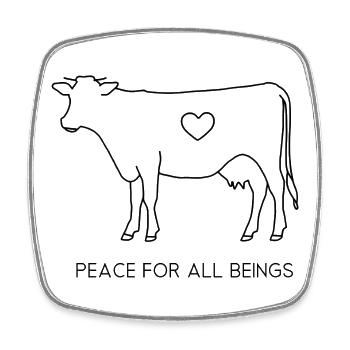 Peace for All Beings – Fine Line Cow - Square fridge magnet - white - Front