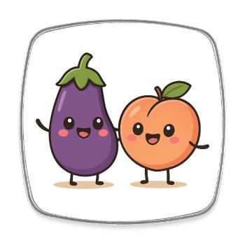 Illustration mignonne d’aubergine et de pêche - Magnet carré - blanc - Devant