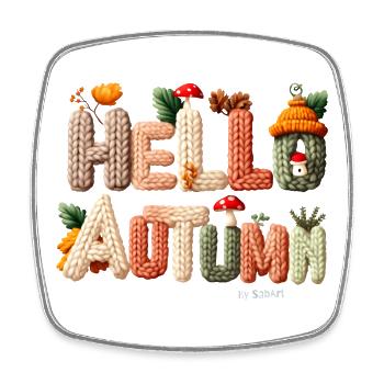 Hello Autumn – Warmes Strickdesign - Viereckiger Kühlschrankmagnet - Weiß - Vorne