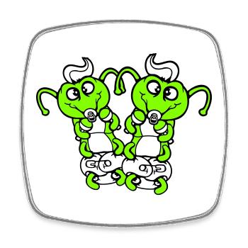 2 caterpillars baby rattle diaper pacifier child born - Square fridge magnet - white - Front