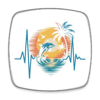 Dolphins and sunset scene - Square fridge magnet - white - Front