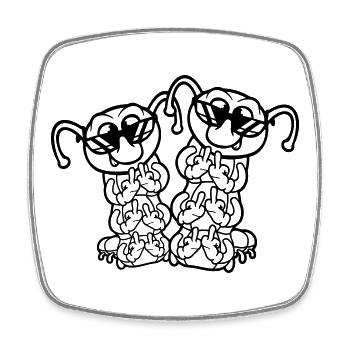 2 Caterpillar Middle Finger Insult Sunglasses Team - Square fridge magnet - white - Front
