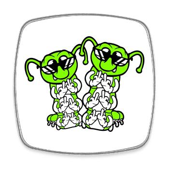 2 Caterpillar Middle Finger Insult Sunglasses Team - Square fridge magnet - white - Front