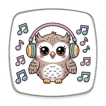 Hibou mignon avec des écouteurs et des notes de musique - Magnet carré - blanc - Devant