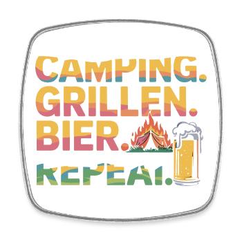 Camping. Grillen. Bier. Repeat. - Viereckiger Kühlschrankmagnet - Weiß - Vorne