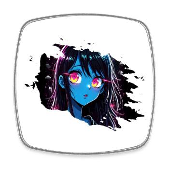 Fille d’anime au néon aux yeux brillants - Magnet carré - blanc - Devant