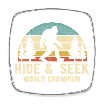 Versteck-Weltmeister – Funny Bigfoot - Viereckiger Kühlschrankmagnet - Weiß - Vorne