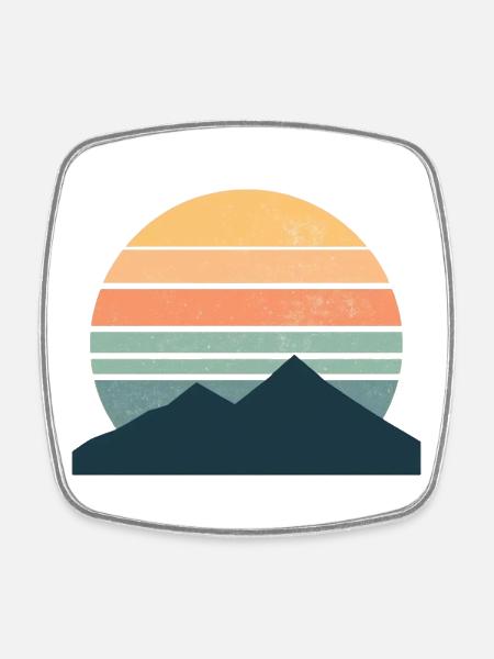 Minimalist mountain sunset - Square fridge magnet - white