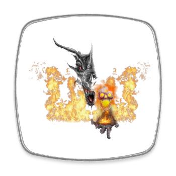 Fire Dragon and Yellow Mask - Square fridge magnet - white - Front