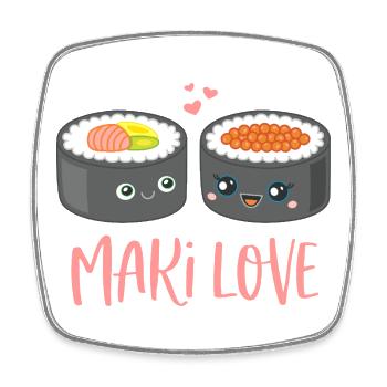 Maki Love Sushi Comic - Viereckiger Kühlschrankmagnet - Weiß - Vorne