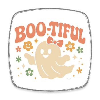 Motif d'Halloween avec un dicton drôle et mignon « Boo-tiful Ghost » - Magnet carré - blanc - Devant