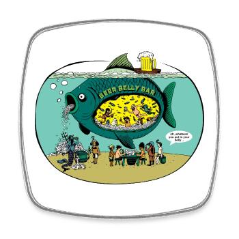 lustiger Bier Bauch Fisch Magen Comic Wassermann - Viereckiger Kühlschrankmagnet - Weiß - Vorne