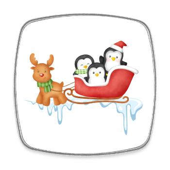Penguin Sleigh Ride in Winter Wonderland - Square fridge magnet - white - Front