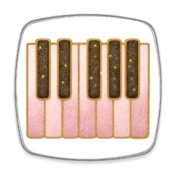 Clavier rose pailleté | Jouer du piano - Magnet carré - blanc - Devant
