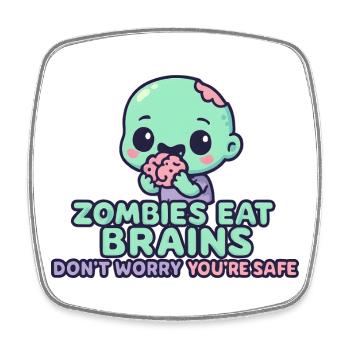 Kawaii Zombie Tastes Brain - Square fridge magnet - white - Front