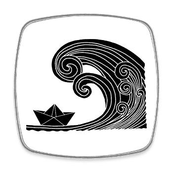 Paper Boat and Black Ocean - Square fridge magnet - white - Front