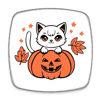 Herbst Katze Weiß Kürbis Ahorn Blatt Süß Halloween - Viereckiger Kühlschrankmagnet - Weiß - Vorne