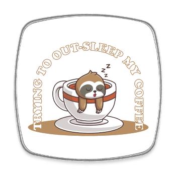 Trying to Out-Sleep My Coffee – Faultier Kaffee - Viereckiger Kühlschrankmagnet - Weiß - Vorne