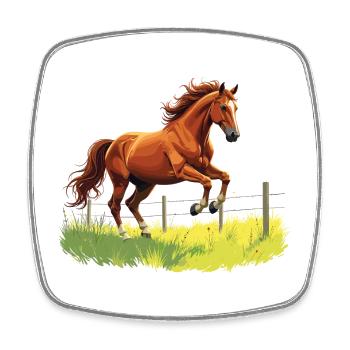 Cheval cabré à la clôture du pâturage - Magnet carré - blanc - Devant
