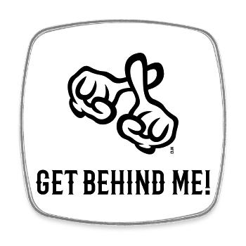 Get Behind Me! (Cross / Bible / Religion / 1C) - Square fridge magnet - white - Front
