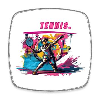 Tennis Neon Vintage Druck Tennisspieler - Viereckiger Kühlschrankmagnet - Weiß - Vorne