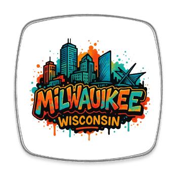 Milwaukee Skyline Splash Wisconsin - Viereckiger Kühlschrankmagnet - Weiß - Vorne