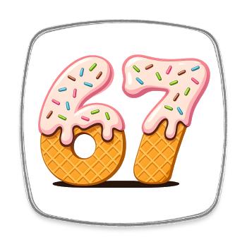 Cartoon Number 67 IceCream Cones - Square fridge magnet - white - Front