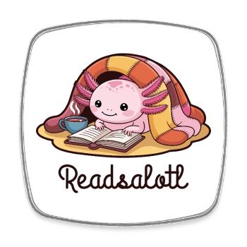 Readsalotl Axolotl Reading Books - Square fridge magnet - white - Front