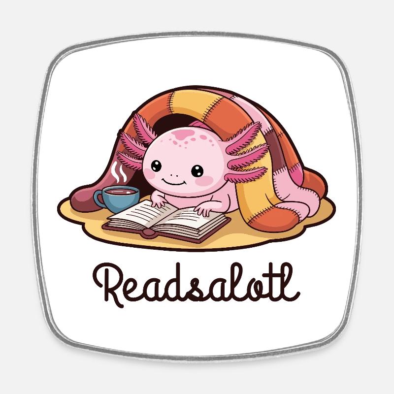 Readsalotl Axolotl Reading Books - Square fridge magnet - white