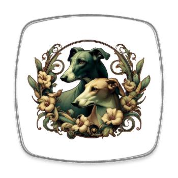 Dogs & Flowers Art Nouveau Graphic b - Square fridge magnet - white - Front