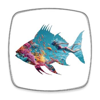 Unterwasser Fischsilhouette mit Taucher - Viereckiger Kühlschrankmagnet - Weiß - Vorne