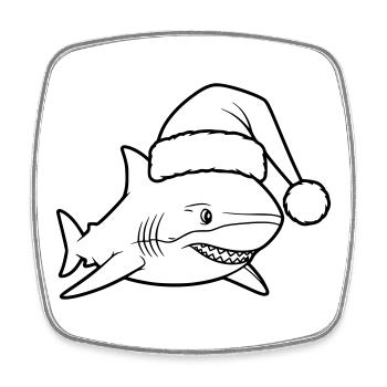 Christmas Shark Cartoon Illustration - Square fridge magnet - white - Front