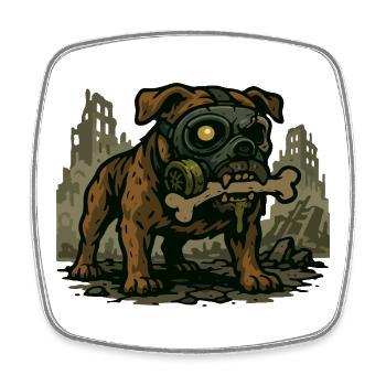 Gasmaske Bulldogge in Ruinenstadt - Viereckiger Kühlschrankmagnet - Weiß - Vorne