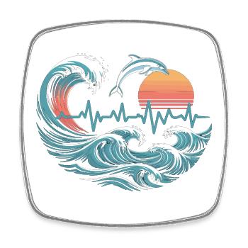 Ocean Heartbeat – Vagues et Dauphin - Magnet carré - blanc - Devant